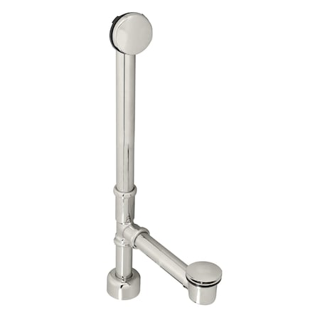 Westbrass Finished European Tip Toe Bath Waste, Hidden Overflow -14" Make-Up, 17 Ga. in Polished Nickel D3251HK-05